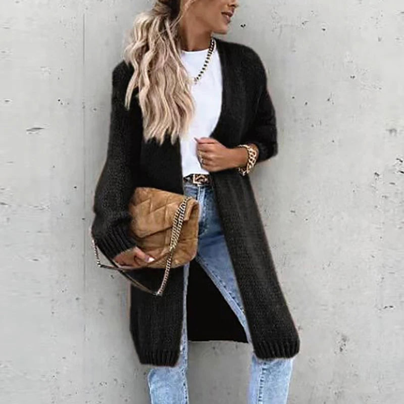 Women’s Cozy Long Knitted Open Front Cardigan