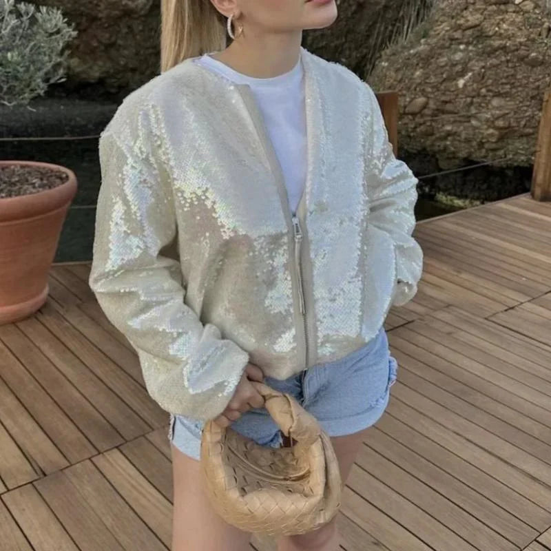 Sequin Embellished Bomber Jacket for Women
