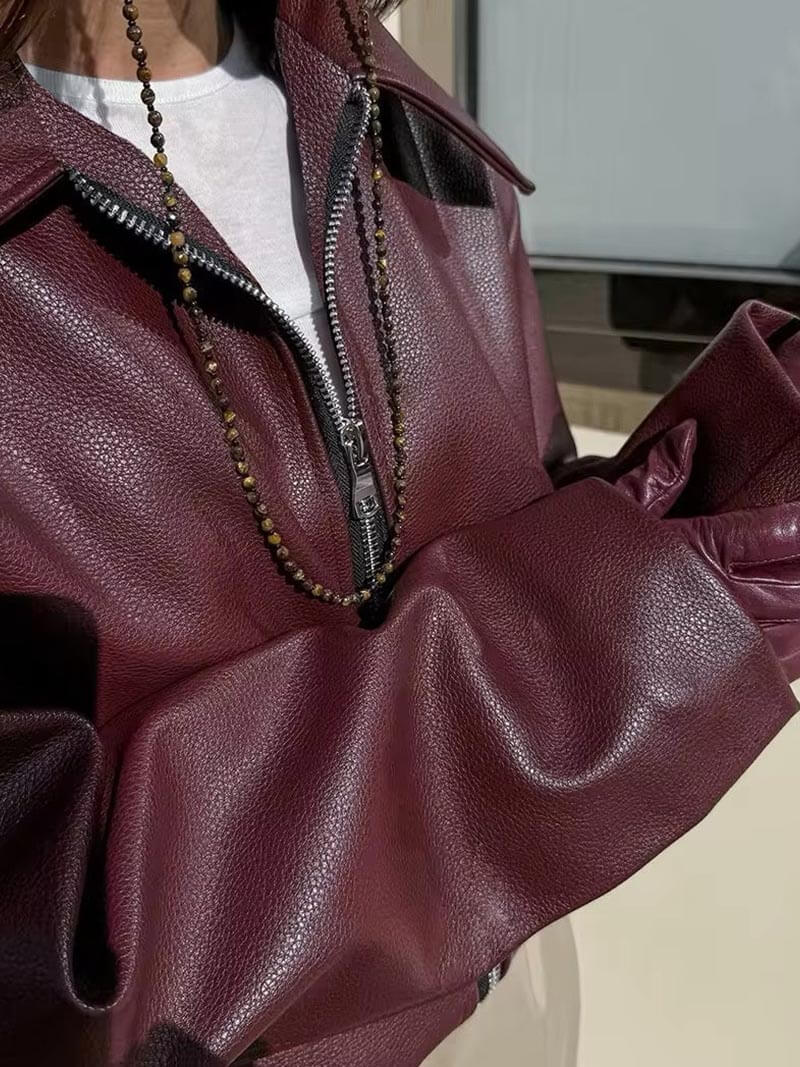 Faux Leather Oversized Jacket for Women