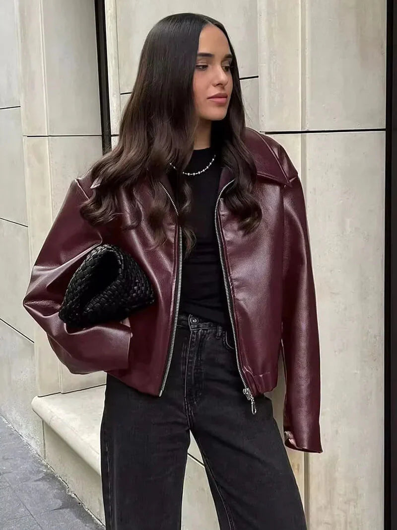 Faux Leather Oversized Jacket for Women