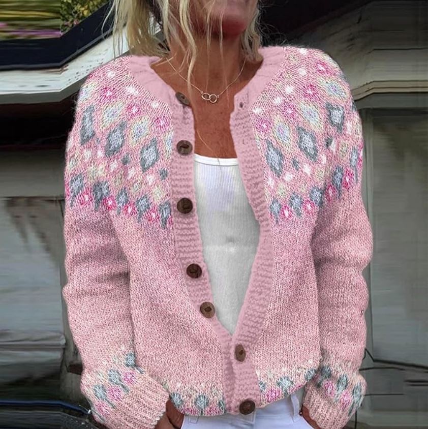 Patterned Knit Button Front Cardigan