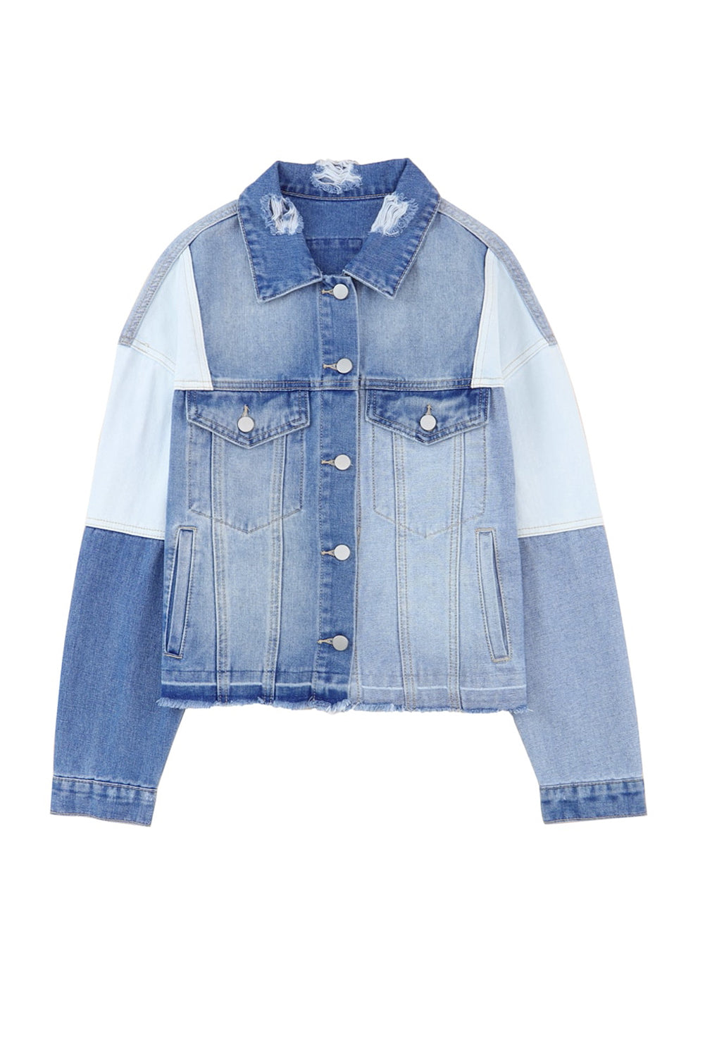 Women’s Two-Tone Denim Jacket – Stylish Colorblock Casual Jean Outerwear