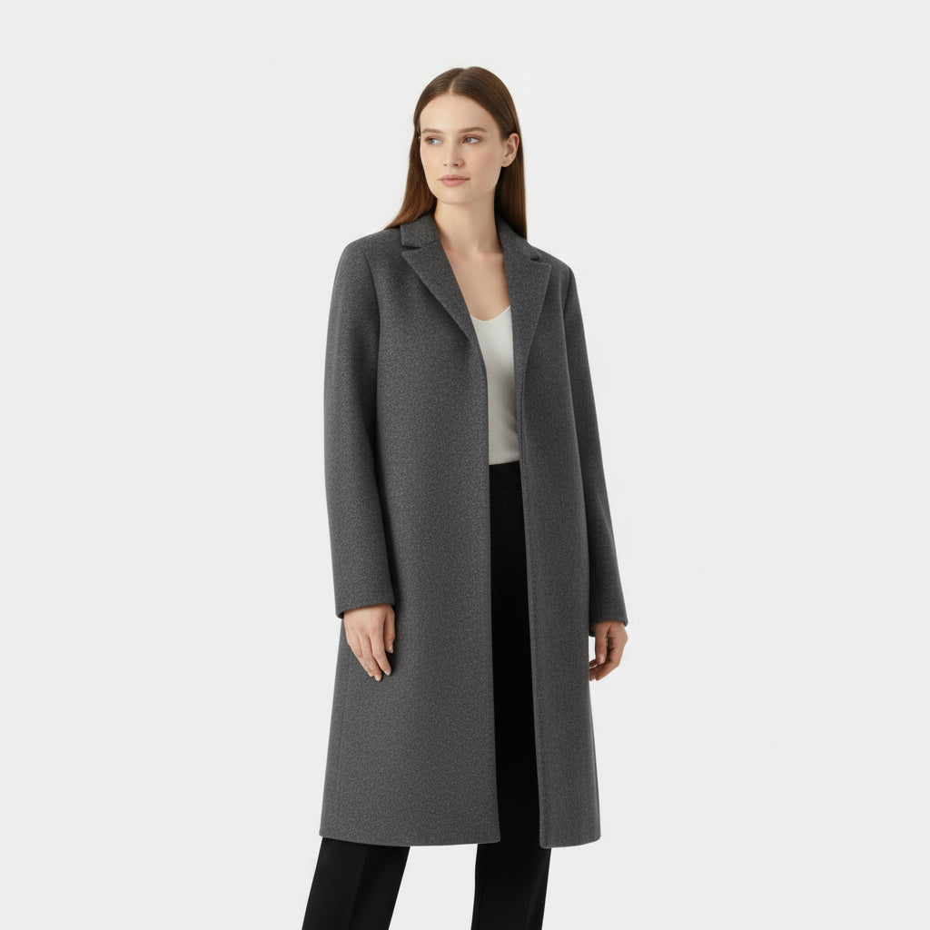 Minimalist Wool Blend Long Coat with Tailored Lapels