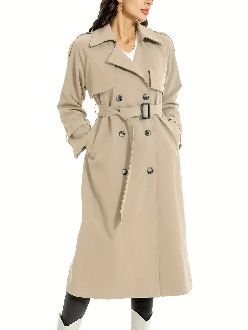 Women’s Long Double-Breasted Belted Trench Coat