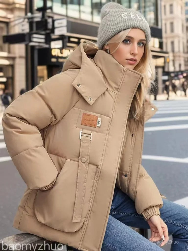 Women’s Short Puffer Jacket with Warm Insulation and Hood