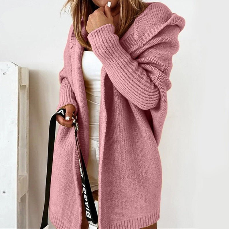 Oversized Hooded Knit Cardigan – Cozy Open-Front Sweater