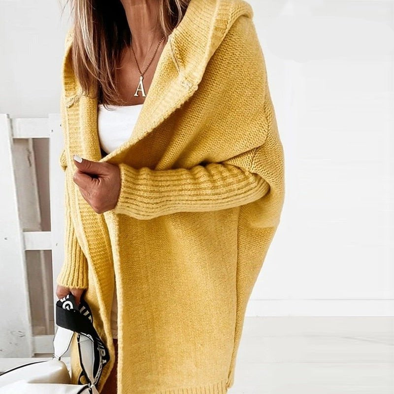 Oversized Hooded Knit Cardigan – Cozy Open-Front Sweater
