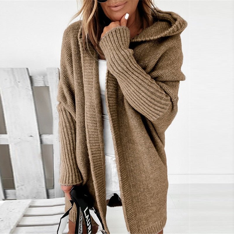Oversized Hooded Knit Cardigan – Cozy Open-Front Sweater