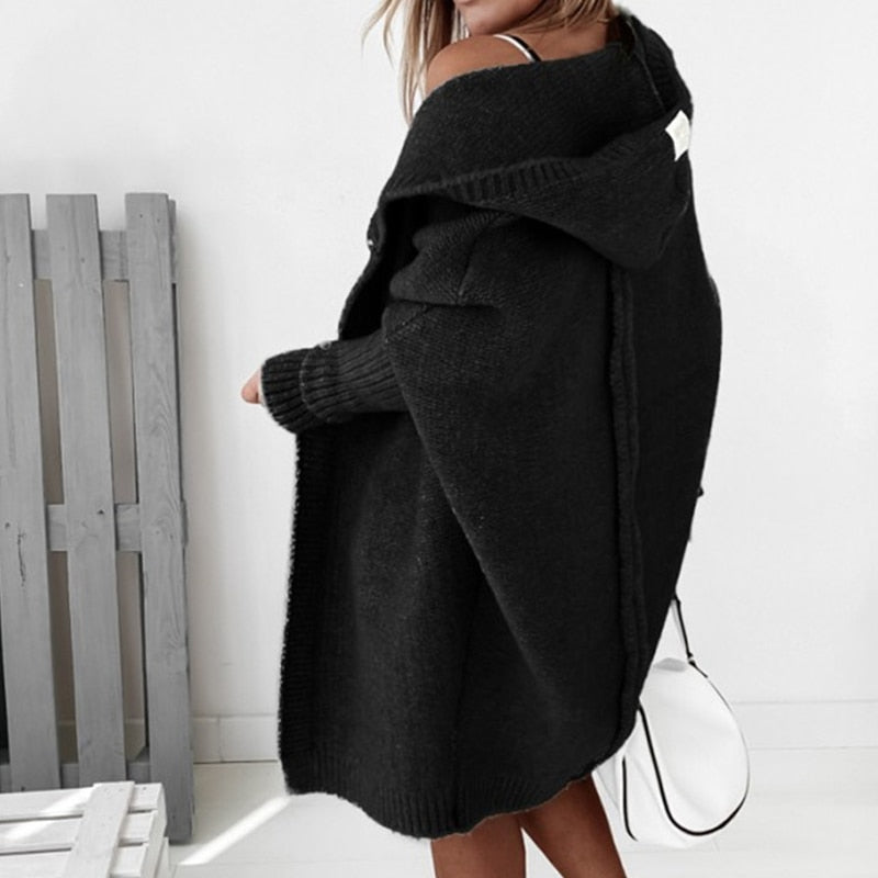 Oversized Hooded Knit Cardigan – Cozy Open-Front Sweater