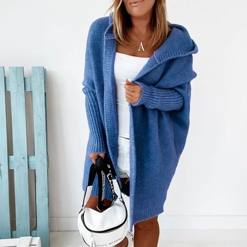 Oversized Hooded Knit Cardigan – Cozy Open-Front Sweater