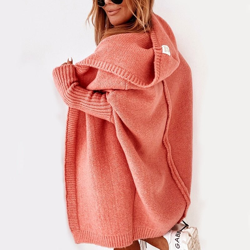 Oversized Hooded Knit Cardigan – Cozy Open-Front Sweater