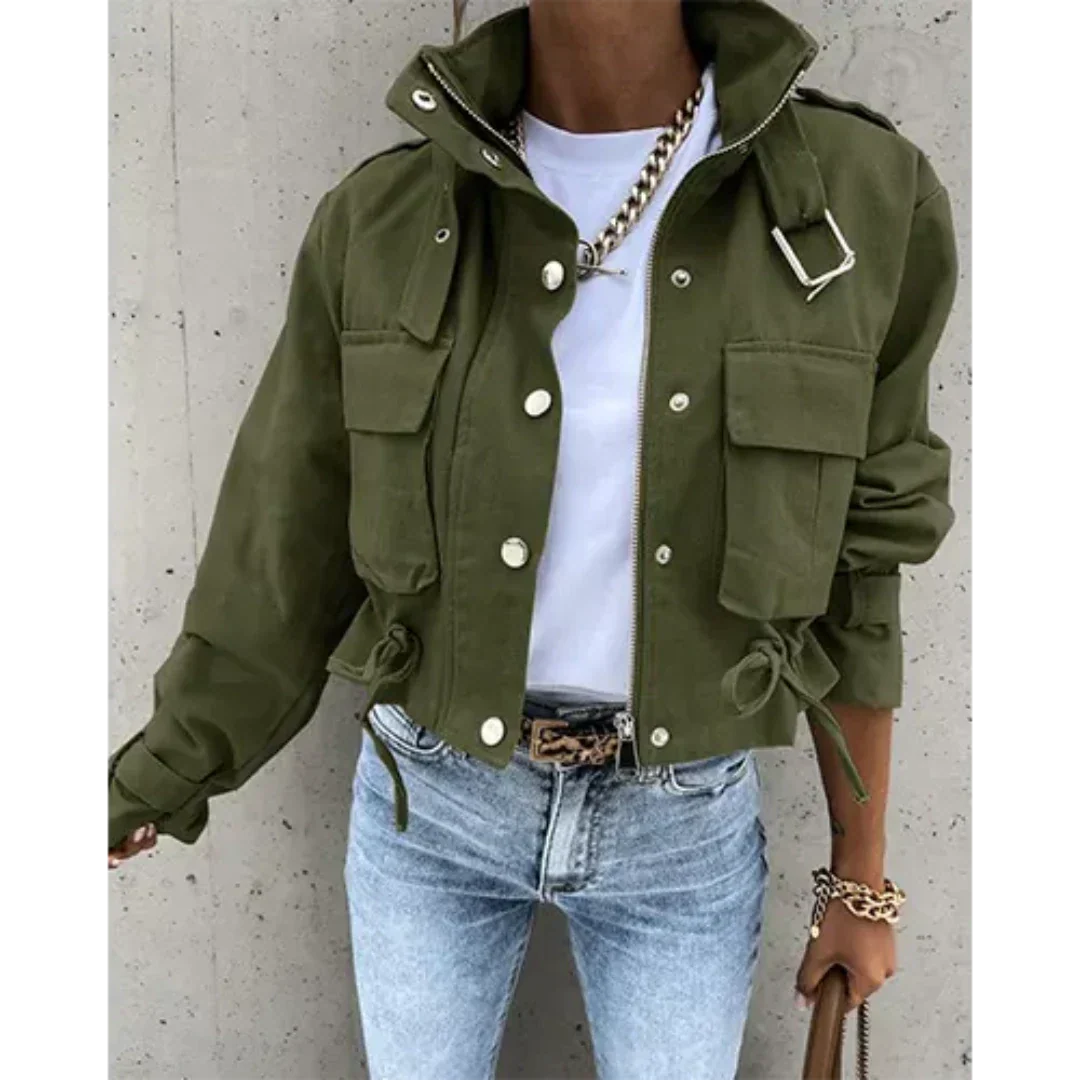 Cropped Utility Jacket for Women with Pockets