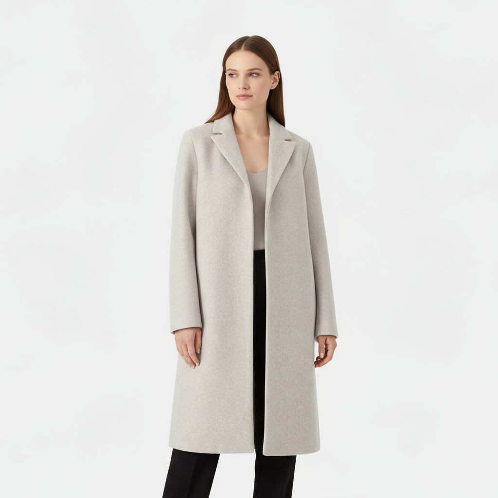 Minimalist Wool Blend Long Coat with Tailored Lapels