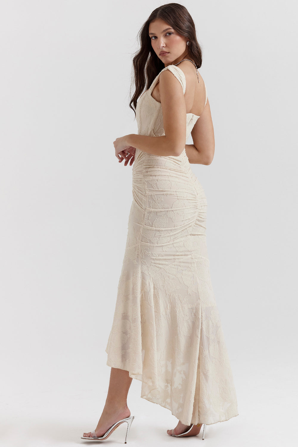 Lace Spaghetti Strap High-Low Mermaid Maxi Dress