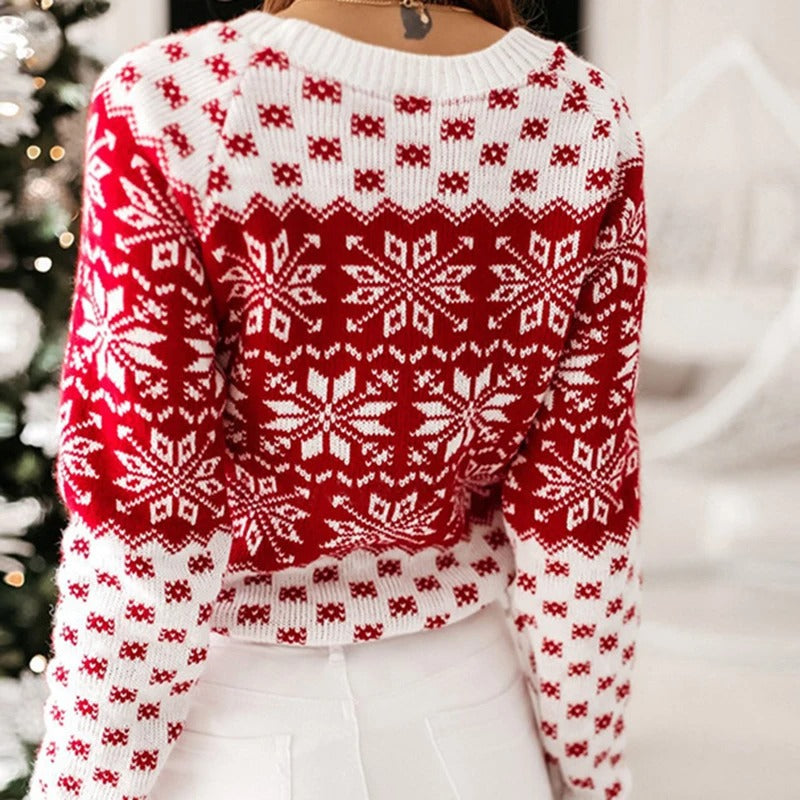 Festive Nordic Snowflake Knit Sweater – Cozy Holiday Winter Pullover