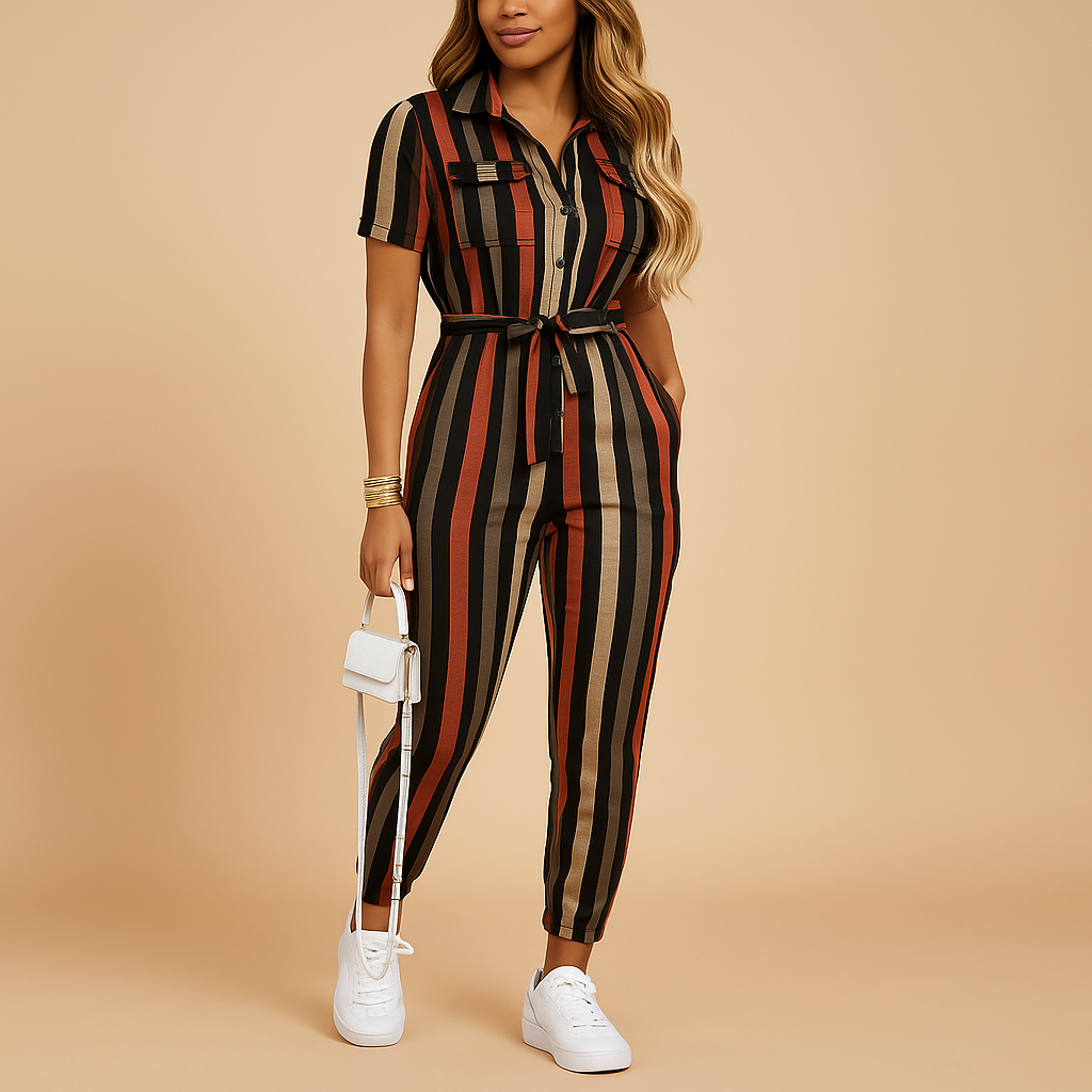 Short Sleeve Utility Belted Jumpsuit