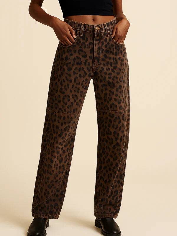 High-Waisted Leopard Print Wide-Leg Pants