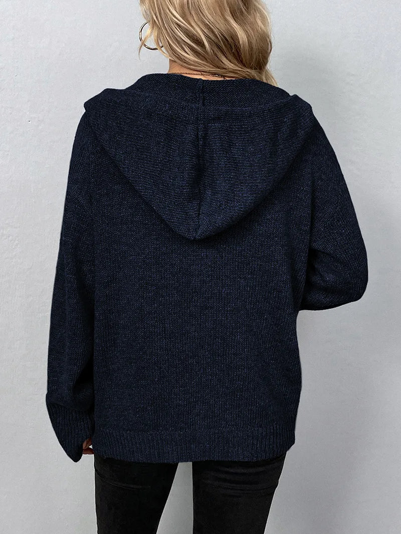 Cozy Hooded Knit Cardigan with Button Front