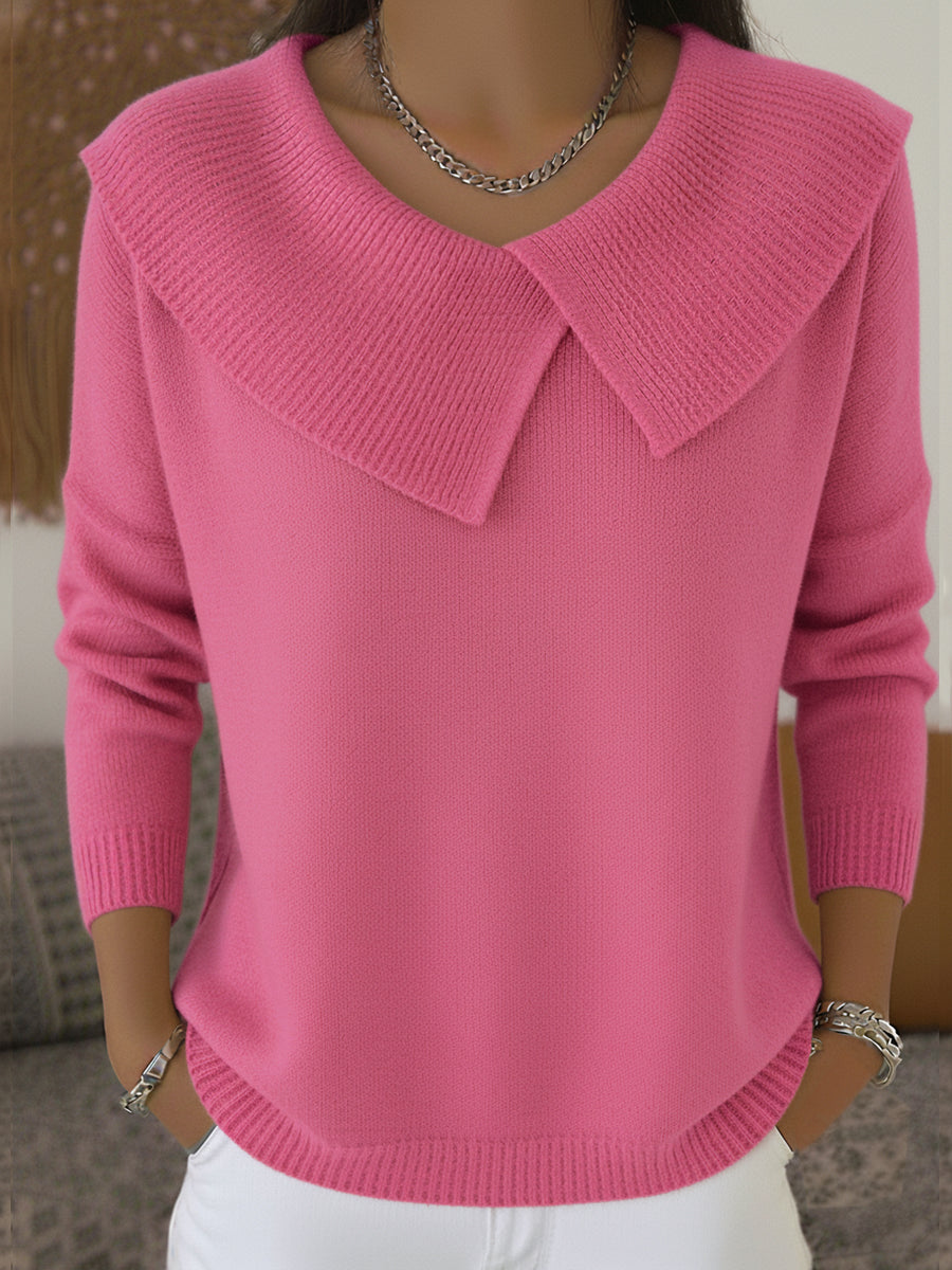 Wide Collar V Neck Knit Sweater