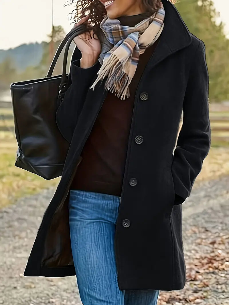 Women’s Wool Blend Long Peacoat with Classic Button Front