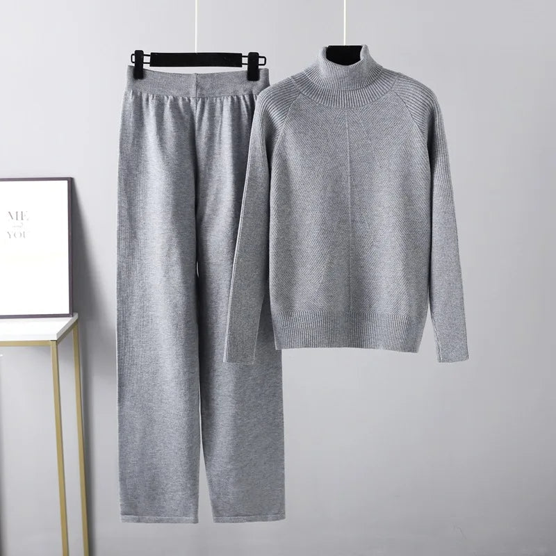High Neck Knit Lounge Set with Relaxed Pants