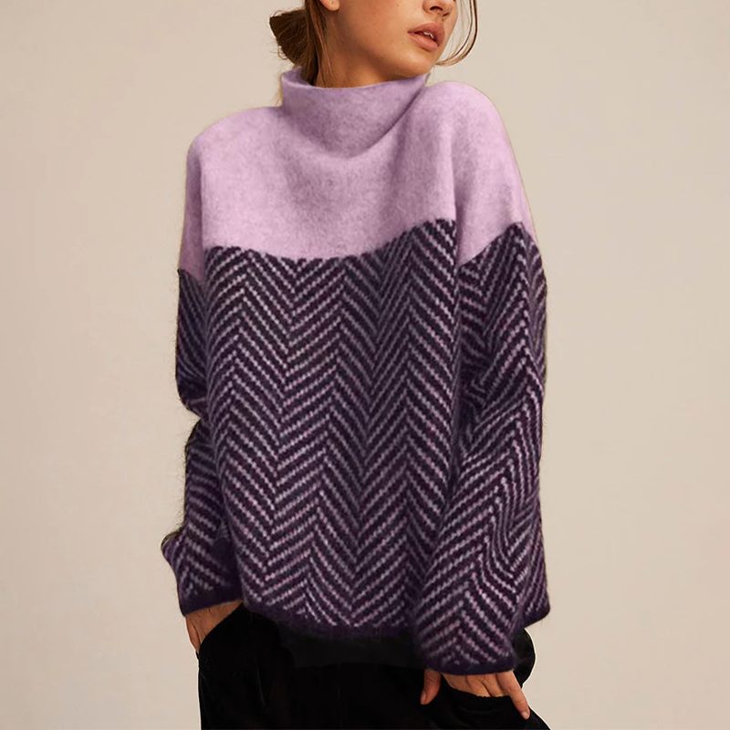 Cozy Oversized Chevron Knit Turtleneck Sweater