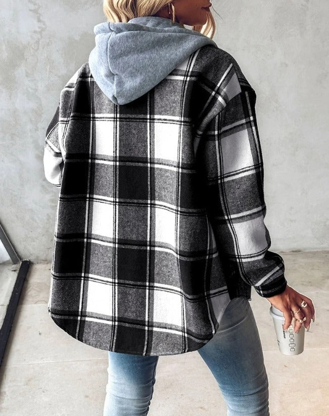 Women’s Plaid Hooded Button-Up Shacket