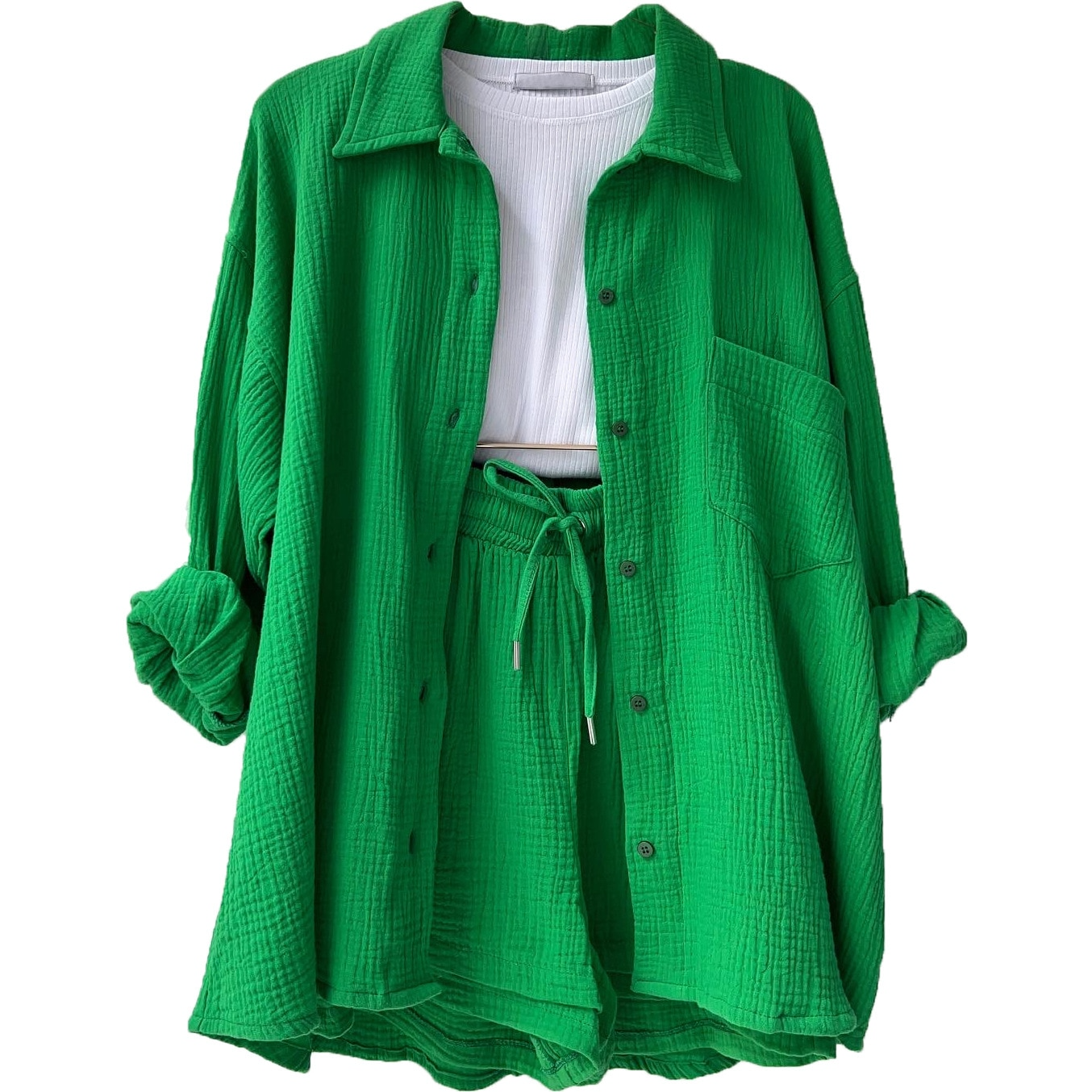 Relaxed Button-Up Shirt and Shorts Set