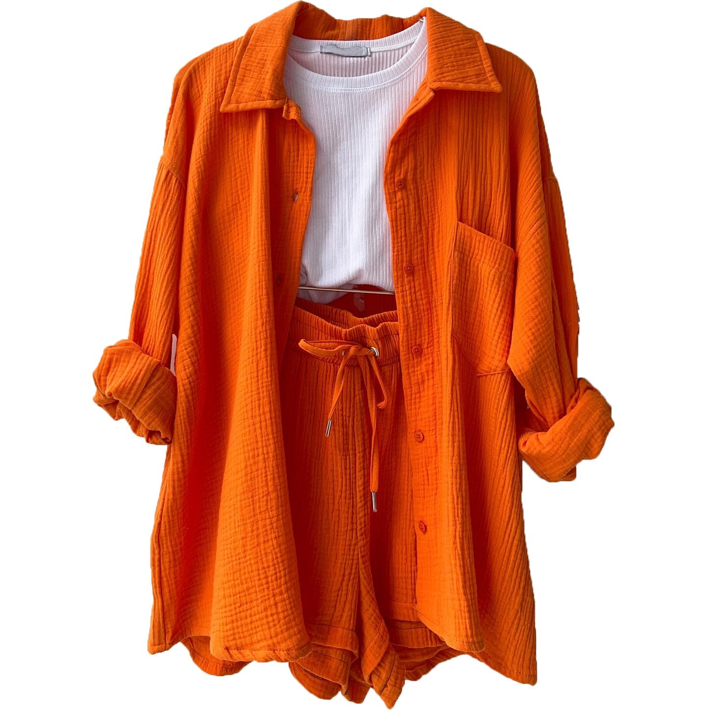Relaxed Button-Up Shirt and Shorts Set