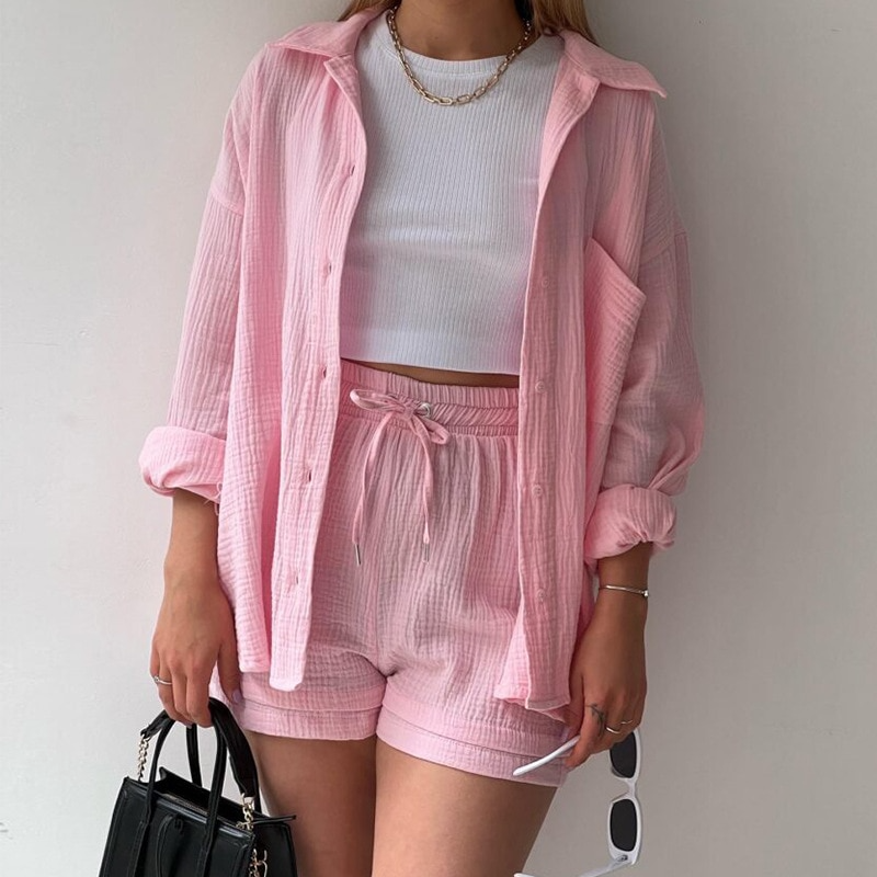 Relaxed Button-Up Shirt and Shorts Set