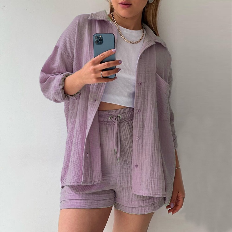 Relaxed Button-Up Shirt and Shorts Set