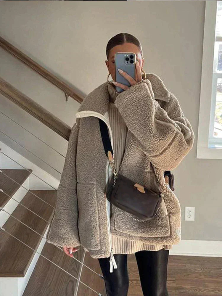 Cozy Oversized Sherpa Zip-Up Teddy Jacket