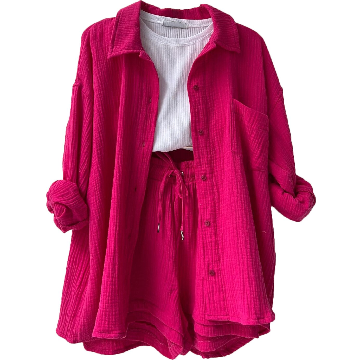 Relaxed Button-Up Shirt and Shorts Set
