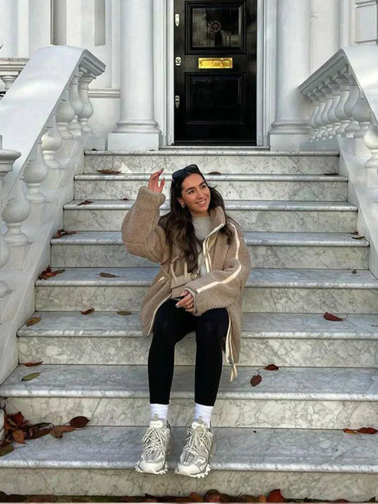 Cozy Oversized Sherpa Zip-Up Teddy Jacket