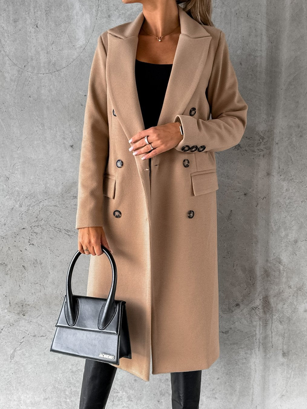 Women’s Double-Breasted Tailored Long Wool-Style Coat