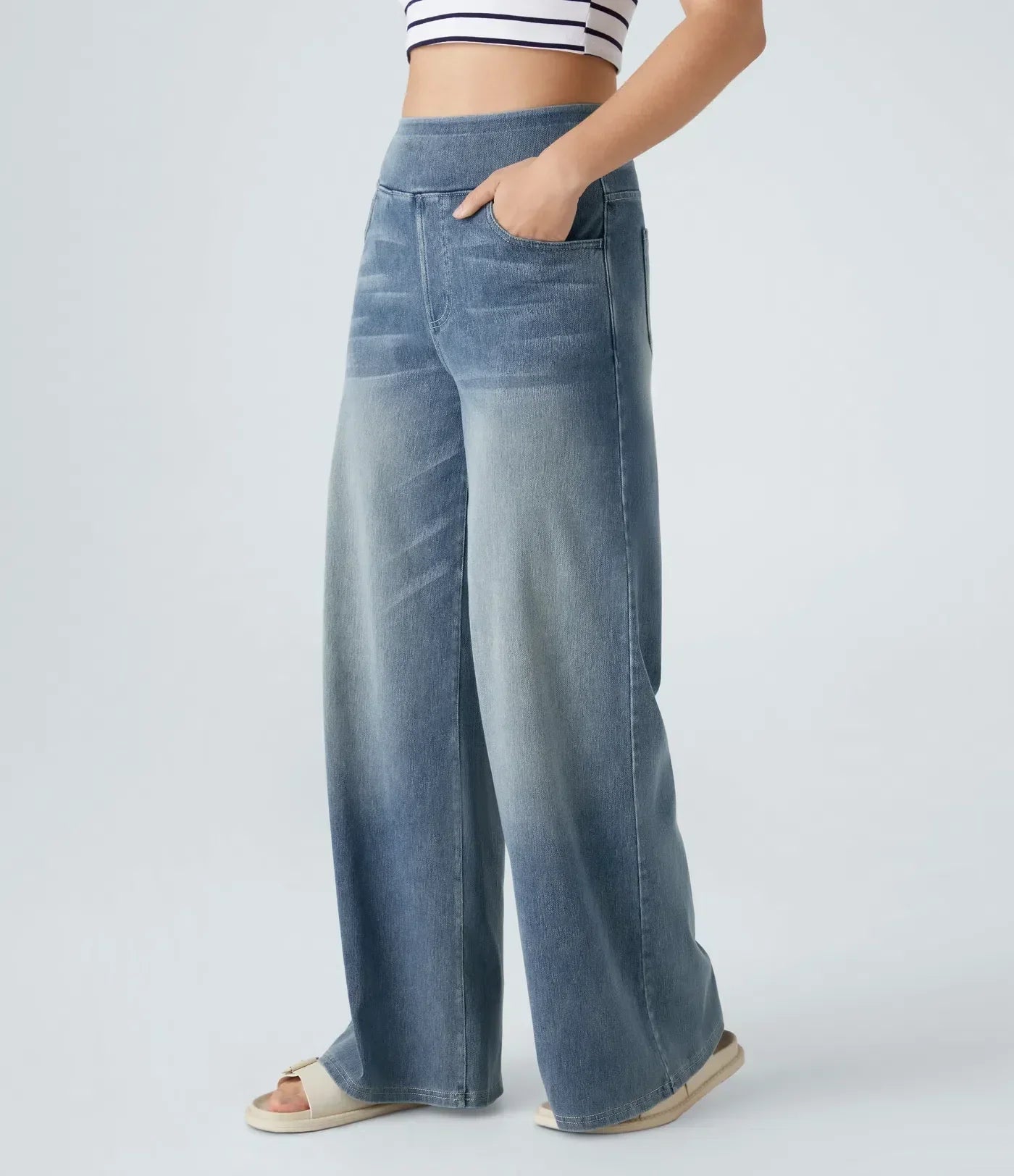 High-Waist Wide-Leg Stretch Denim Jeans for Women