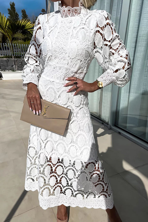Elegant Lace Long Sleeve Midi Dress for Timeless Style