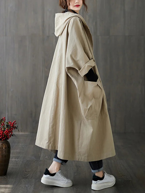 Relaxed Fit Hooded Long Coat for Effortless Everyday Style