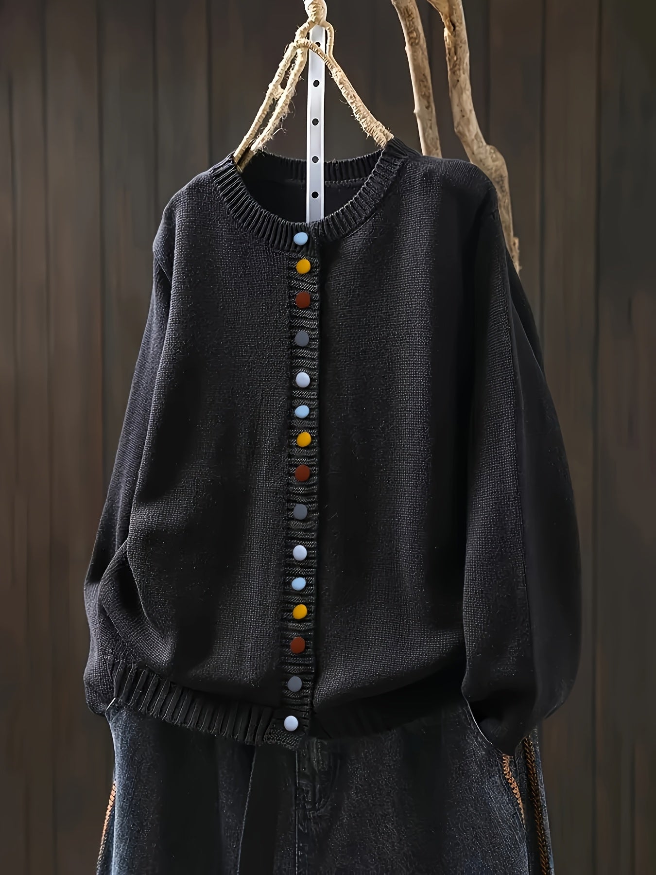 Button Front Knit Cardigan with Colorful Detail Accents
