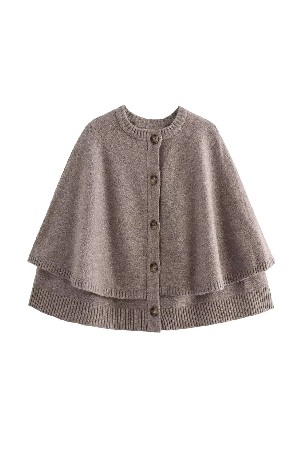Button-Front Knit Cape Sweater