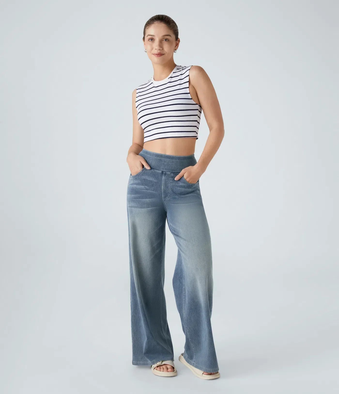 High-Waist Wide-Leg Stretch Denim Jeans for Women