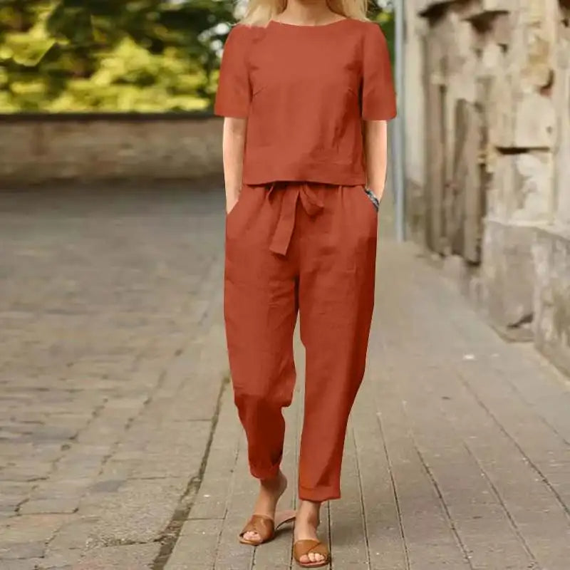 Short-Sleeve Drawstring Waist Casual Women’s Jumpsuit