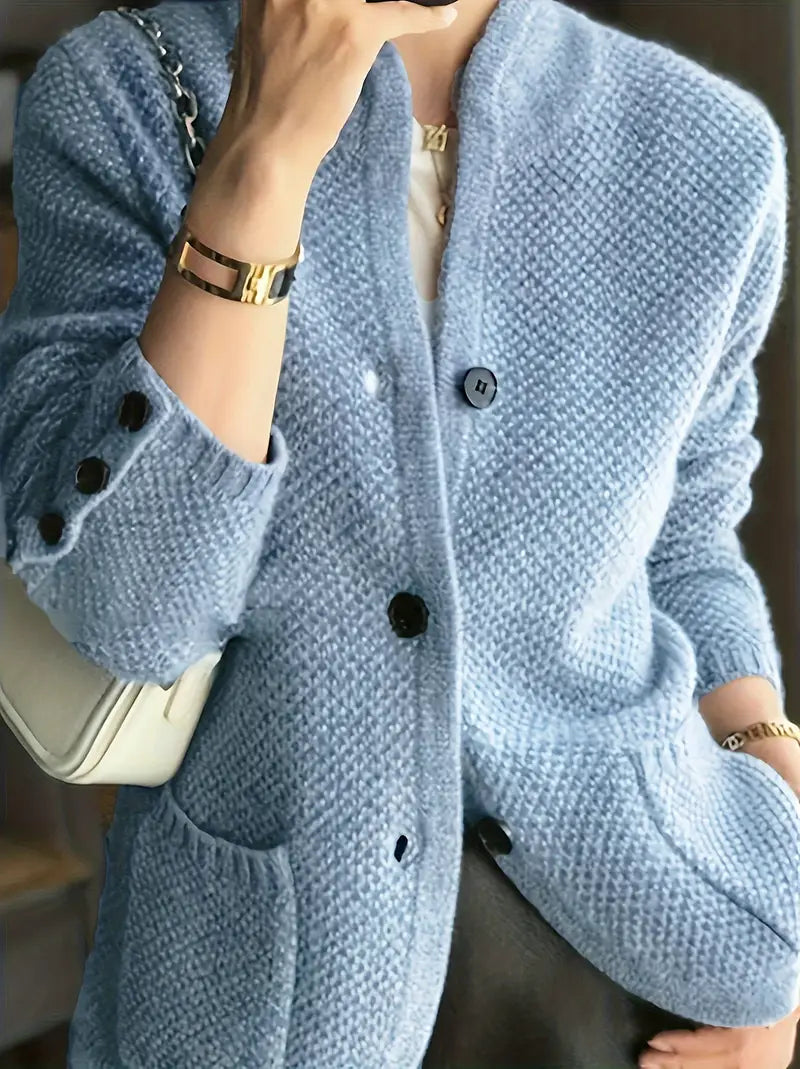 Textured Knit Button-Front Cardigan with Cuffed Sleeves