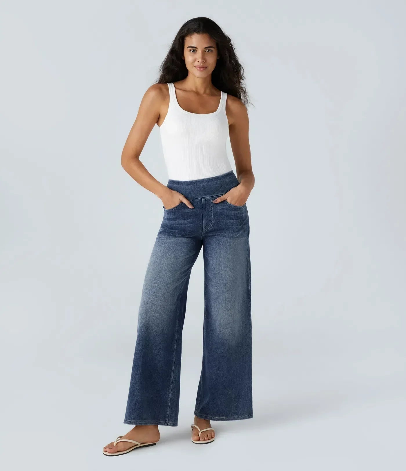 High-Waist Wide-Leg Stretch Denim Jeans for Women