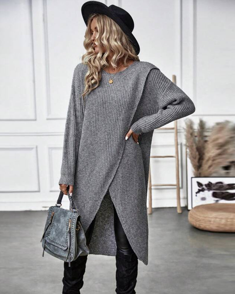 Asymmetrical Knit Sweater Dress for Effortless Casual Style