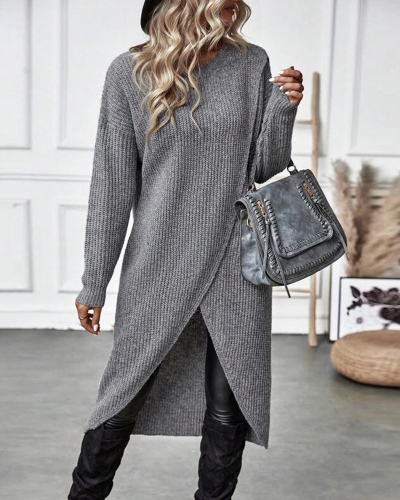 Asymmetrical Knit Sweater Dress for Effortless Casual Style