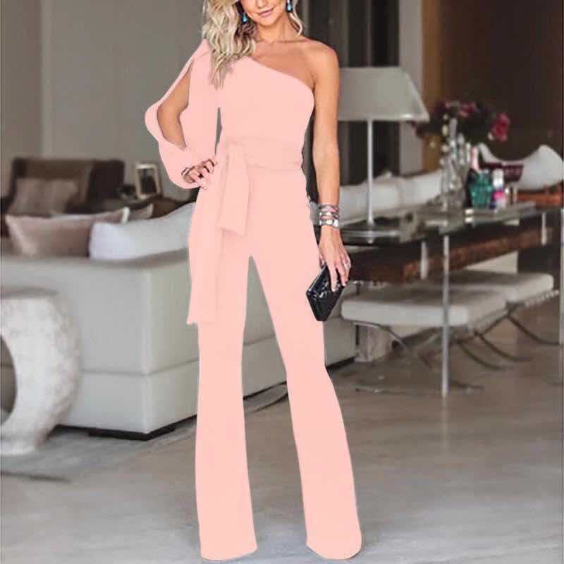 Elegant One-Shoulder Belted Jumpsuit