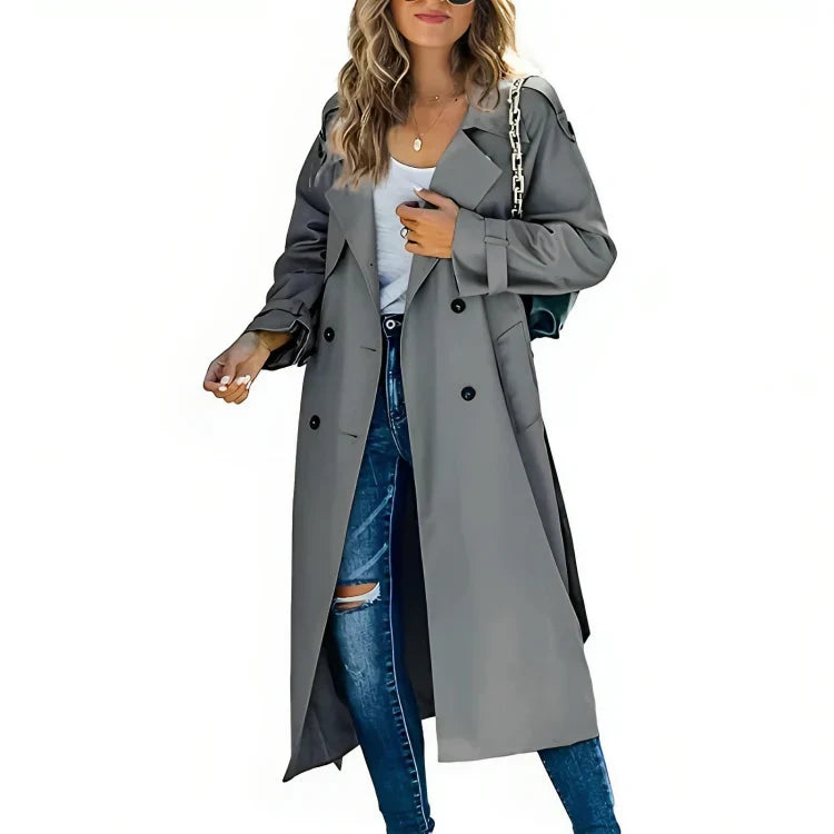 Classic Double-Breasted Long Trench Coat for Women