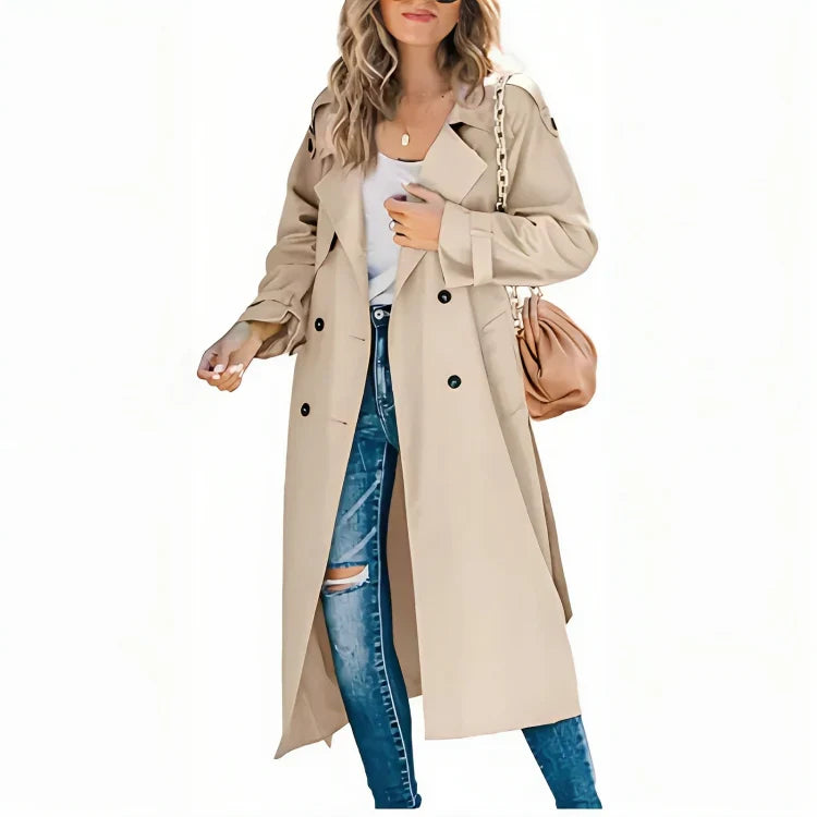 Classic Double-Breasted Long Trench Coat for Women