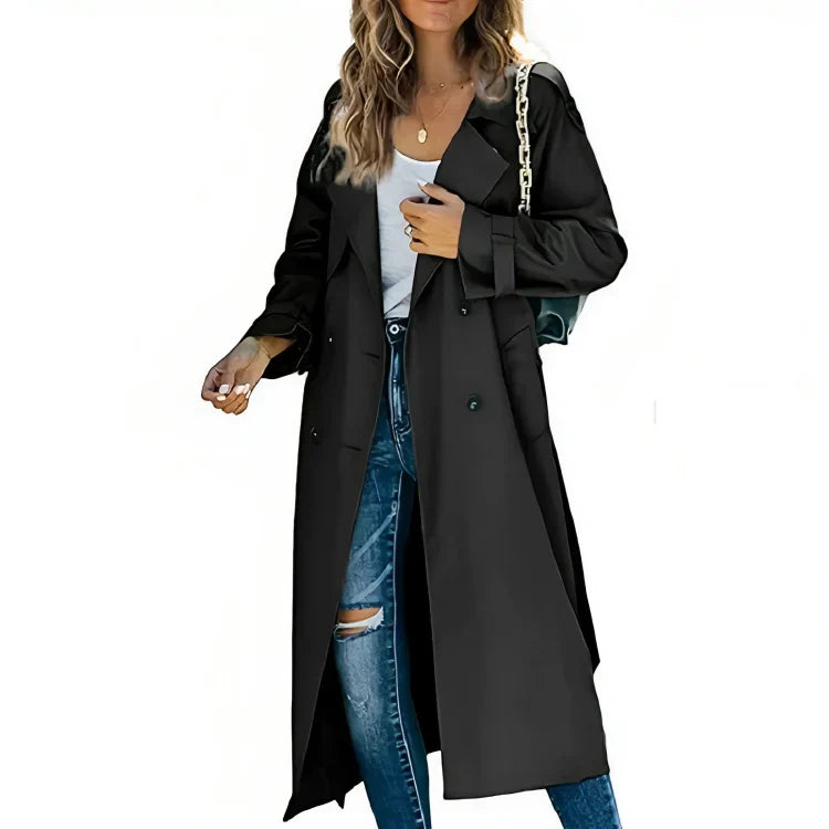 Classic Double-Breasted Long Trench Coat for Women
